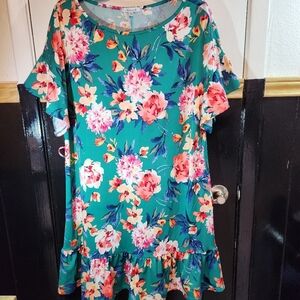 White Birch Womens XL Floral Dress - Green and Pink